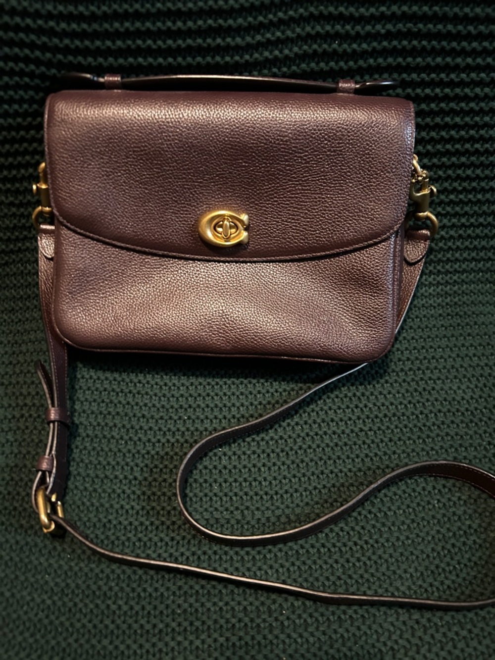 Leather Crossbody Bag in Deep Plum with Gold Hardware